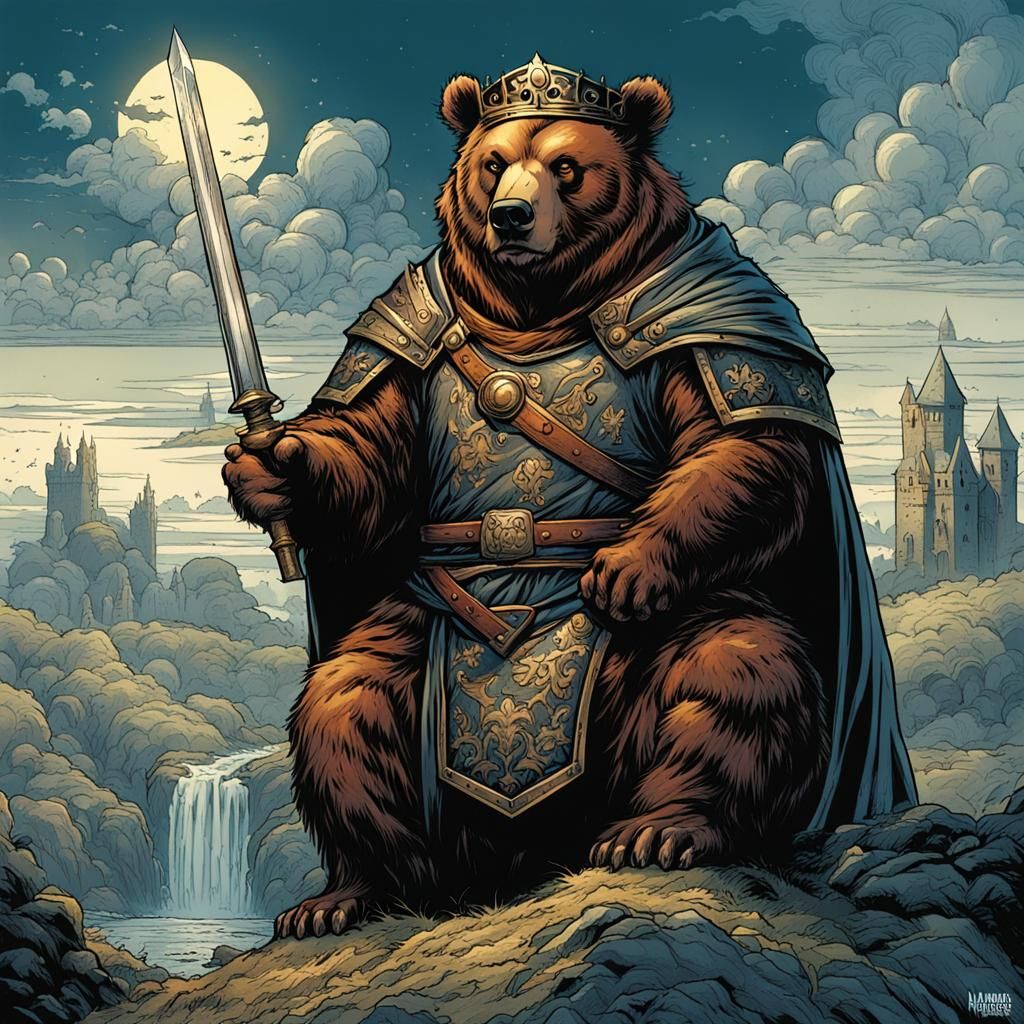 Medieval King Bear in Comic Book Style