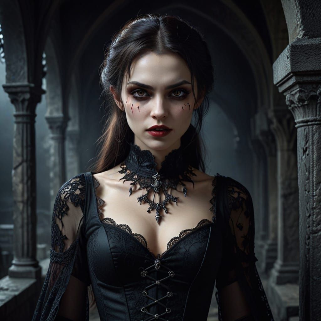 Beautiful Vampire Girl in Dark Medieval Style