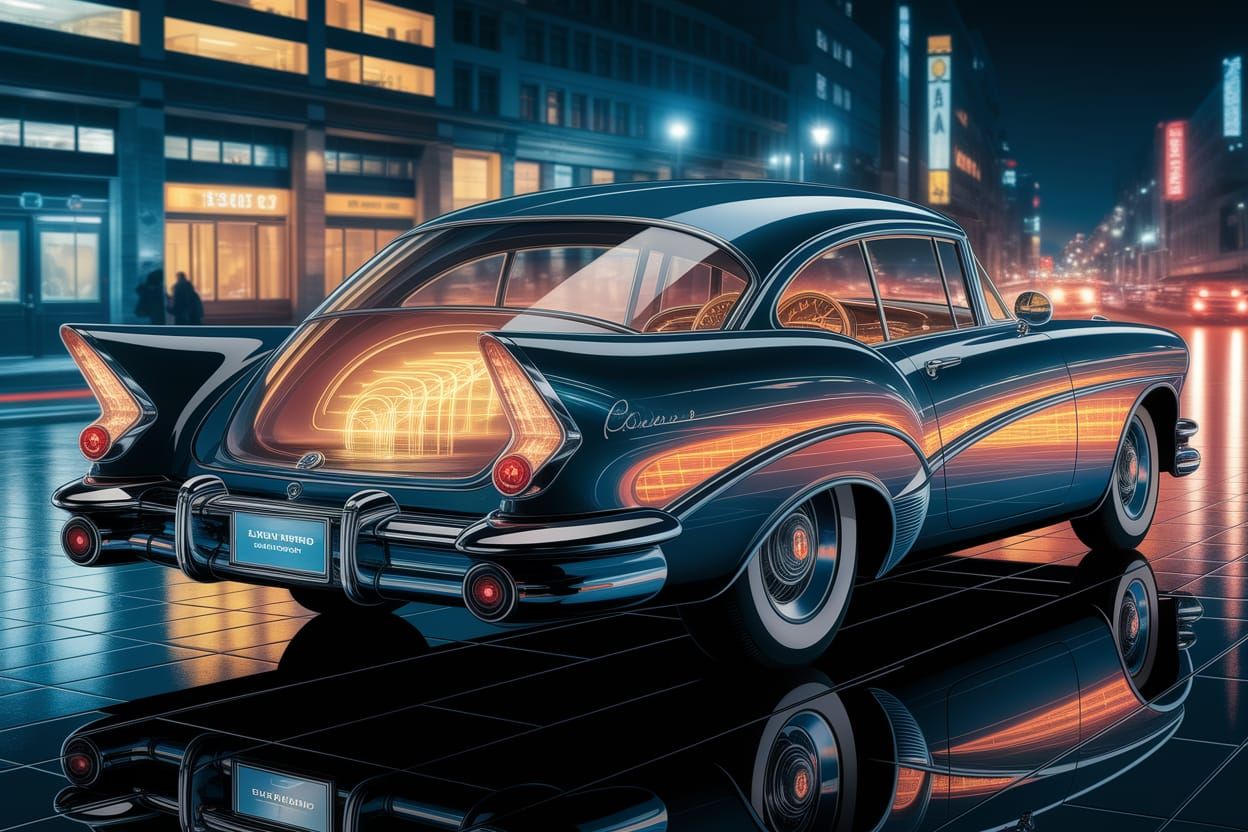 Transparent Retro-Futuristic Car with Neon Accents