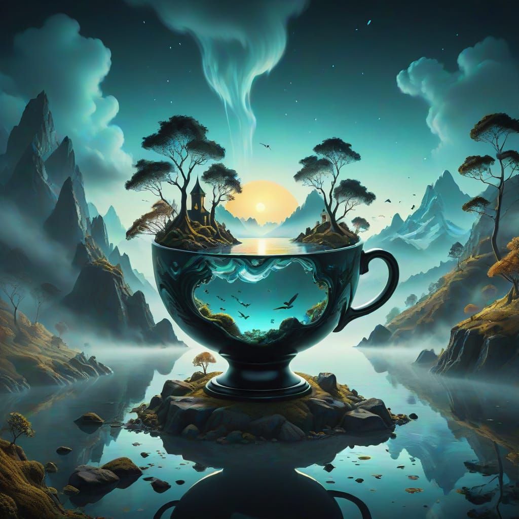 Surreal Landscape Emerges from Splashing Wave in a Dreamlike...