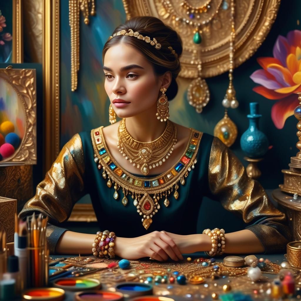Portrait of Woman with Jewelry as Oil Painting