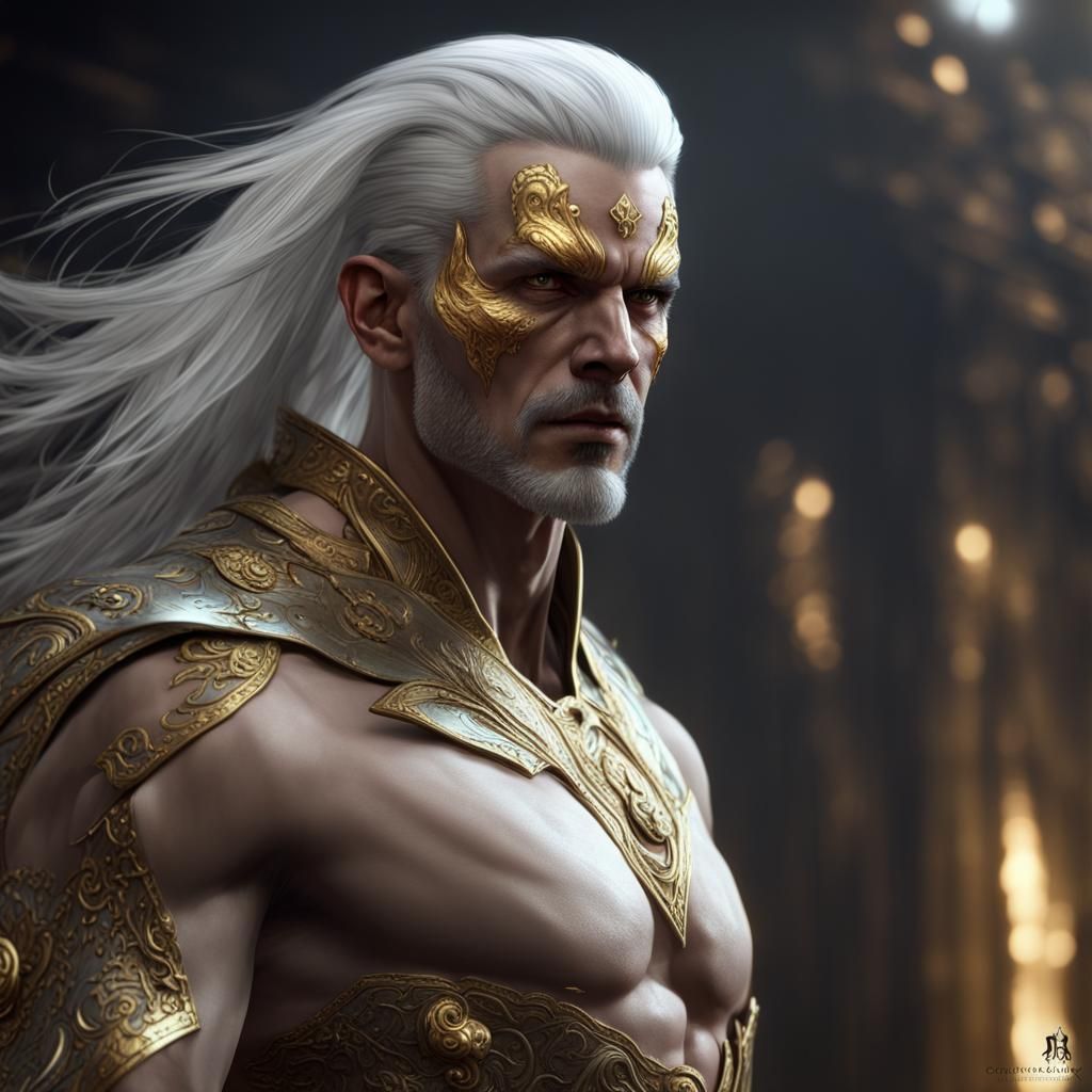 Luminous Male Figure in Battle Pose, Detailed Fantasy Art