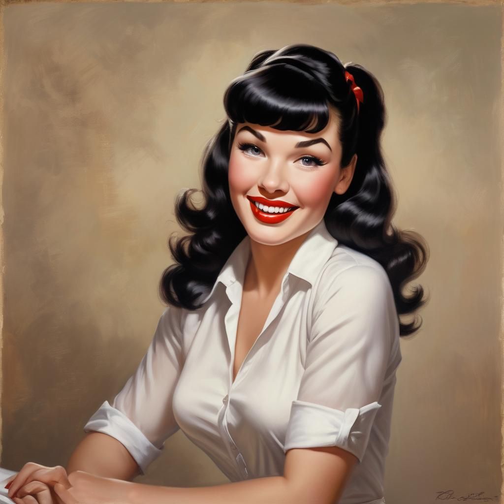 Retro Pin-Up Girl in Oil Painting Style