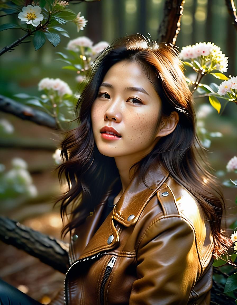 Korean Woman in Forest, Oil Painting with Chiaroscuro