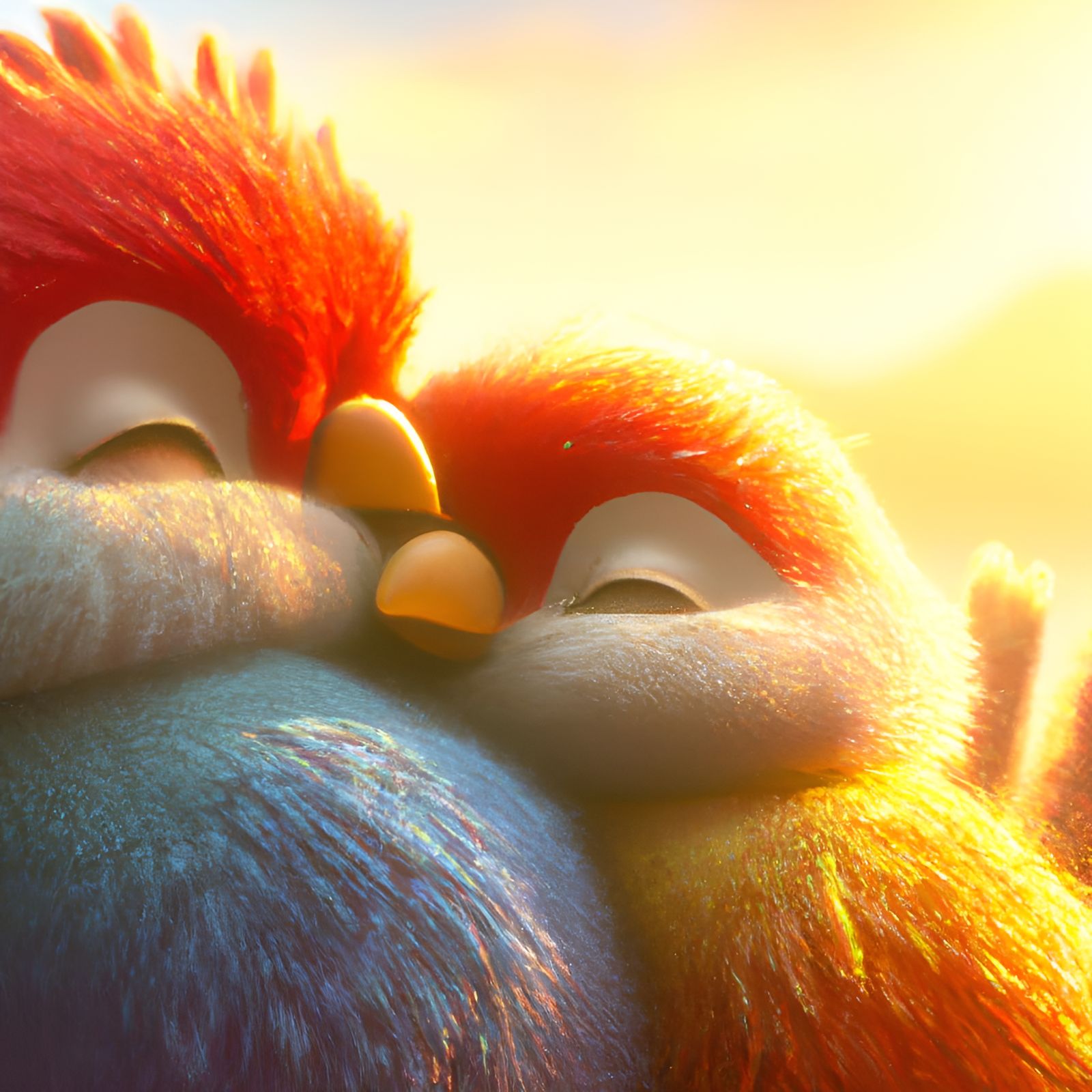 Adorable Birds Snuggling in 3D Animation Style