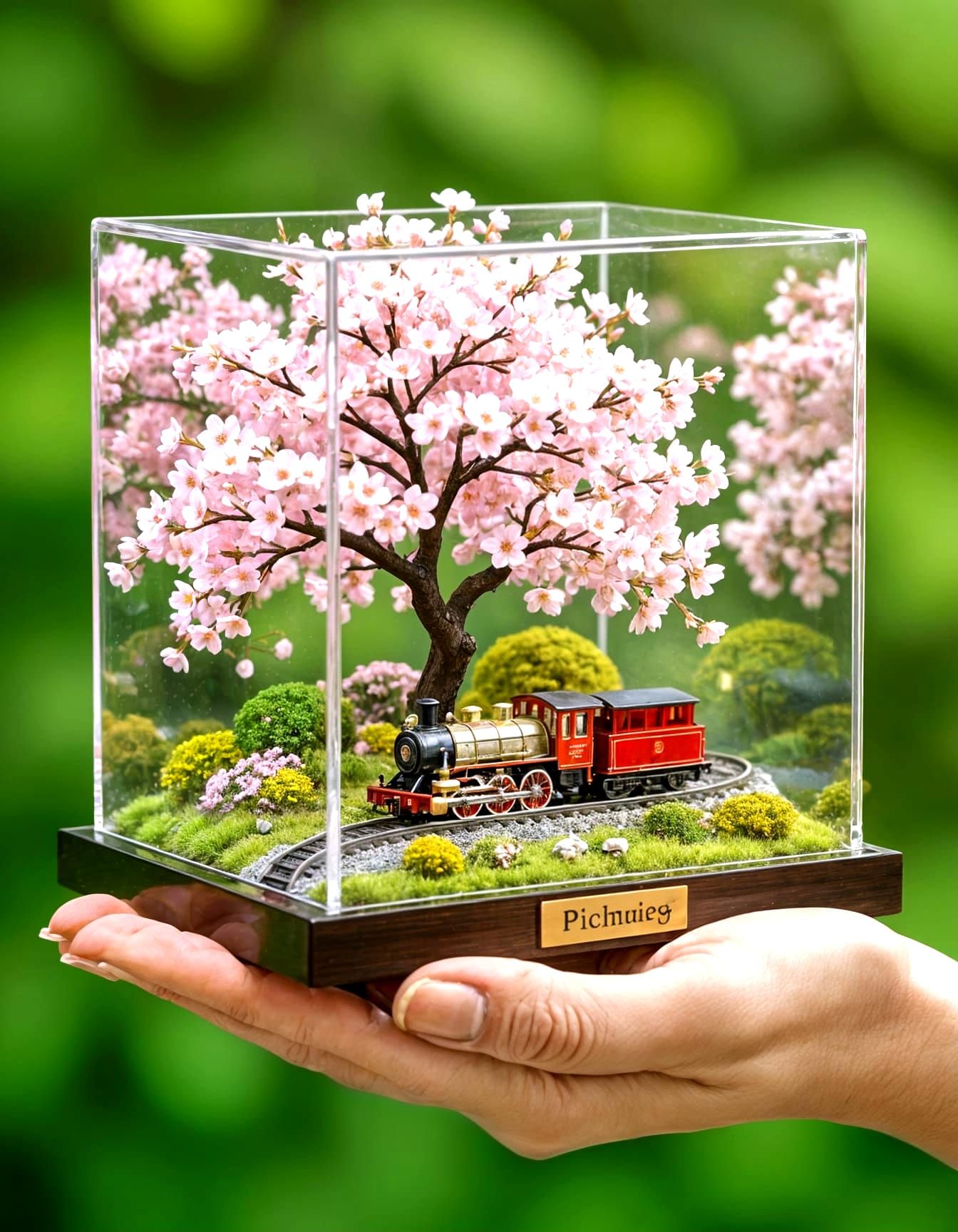 Miniature Cherry Blossom Diorama With Train
