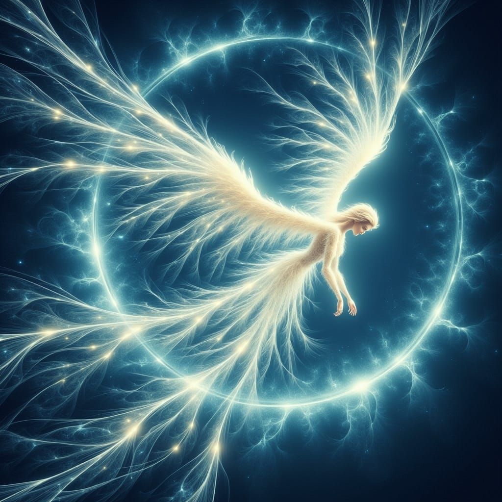 Ethereal Angel on Moon in Dreamy Surrealist Style