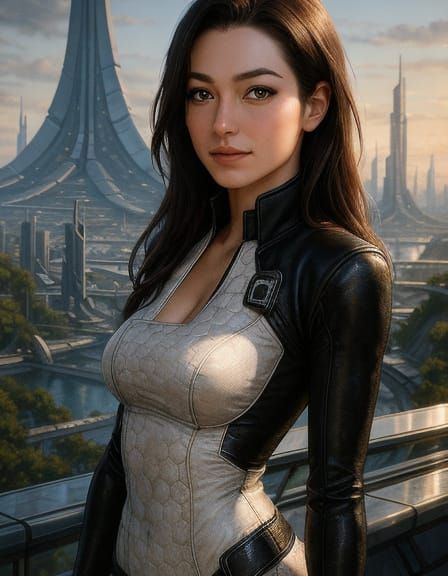 Futuristic Anime Miranda on Steampunk Citadel