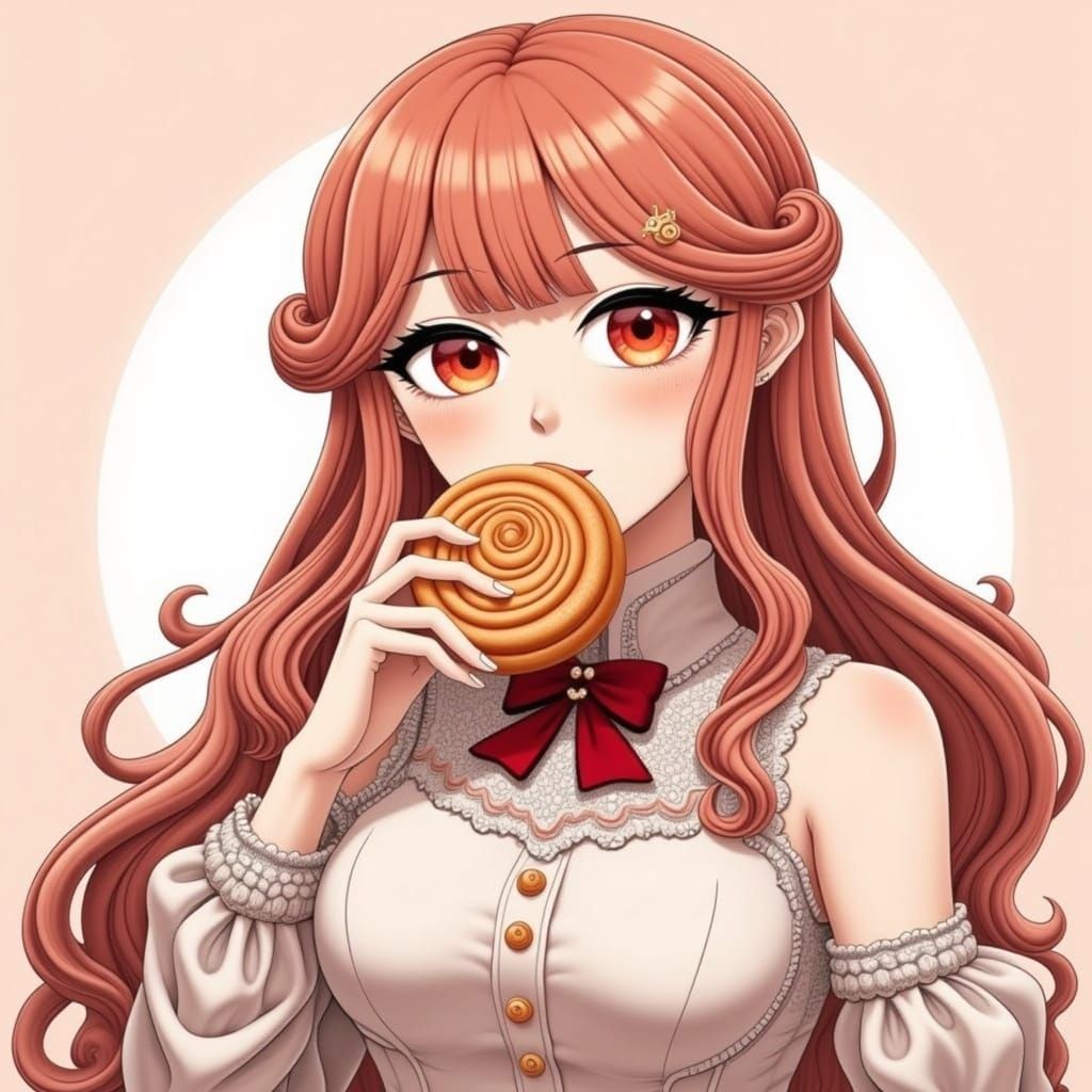 Girl Delighting in Cinnamon Roll Bliss