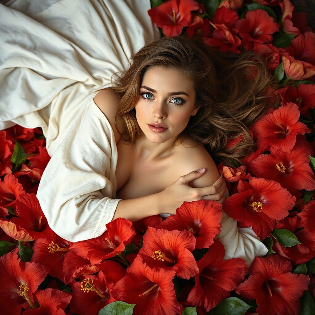 Hibiscus Woman: Art Nouveau Dreamscape