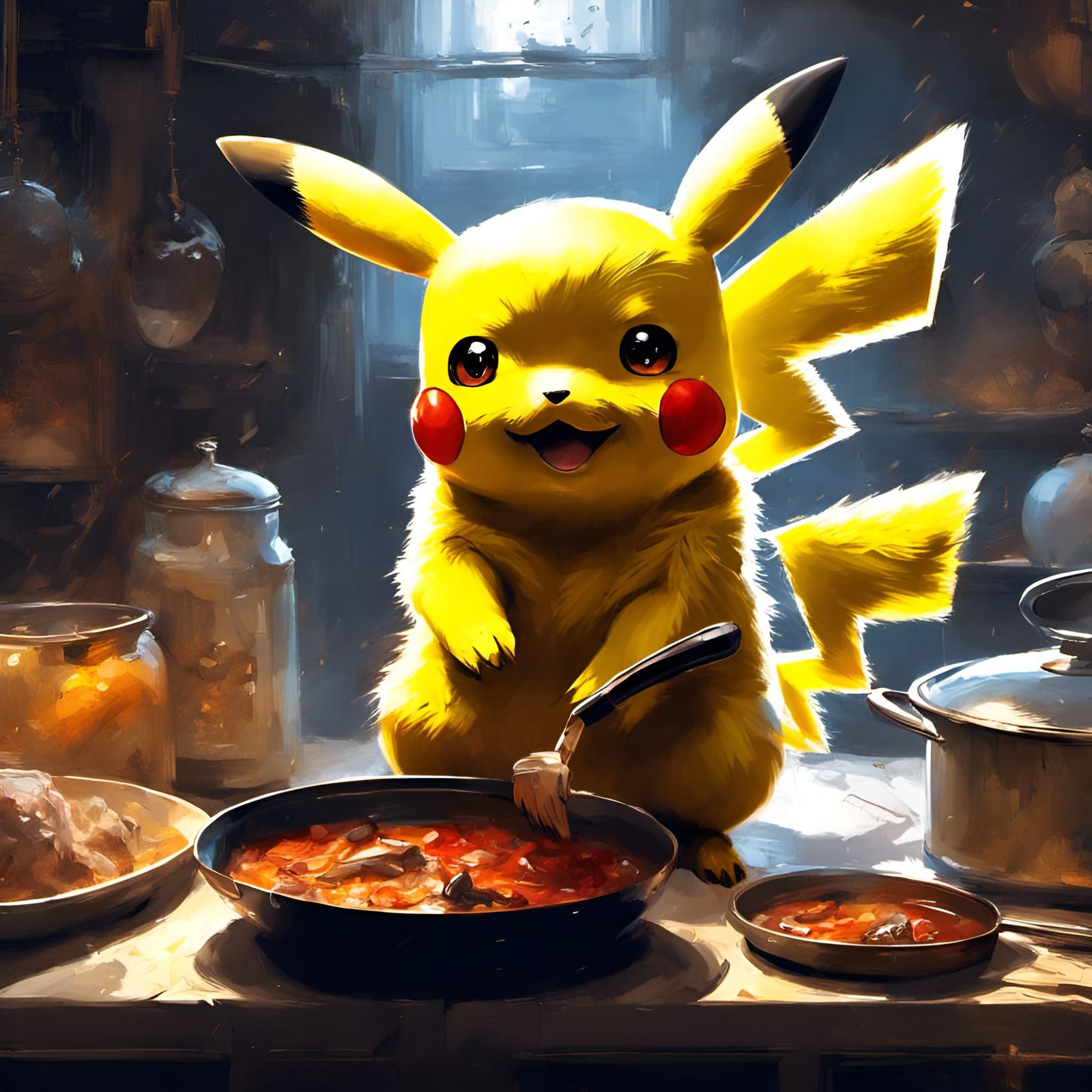 Adorable Pikachu Cooks Stew: 3D Render