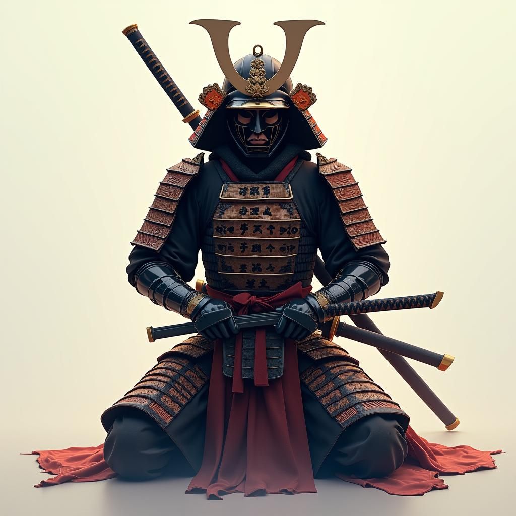 Samurai Warrior in Armor with Katana, 3D Anime Style