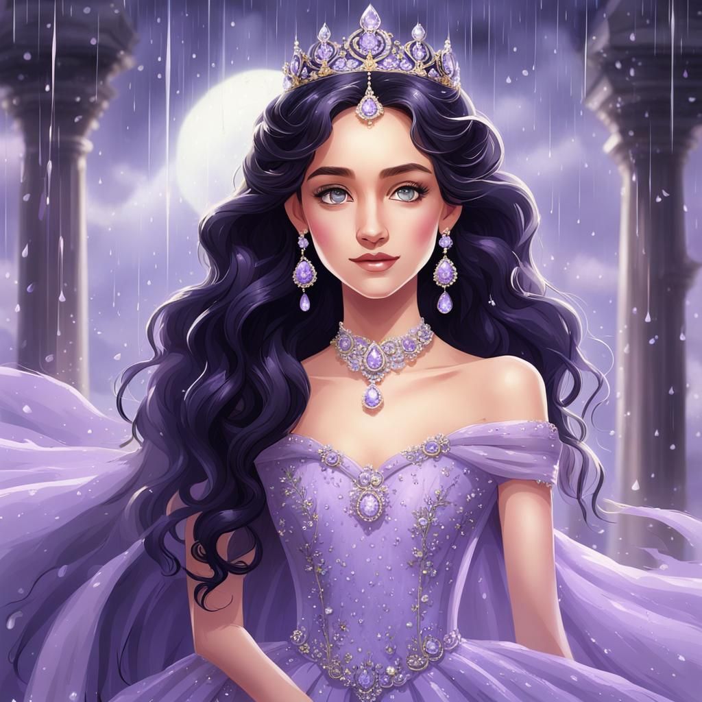 Princess in Lavender Gown in the Rain