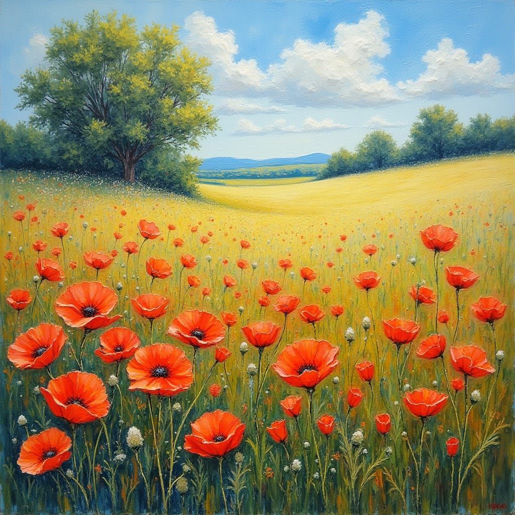 Impressionistic Poppy Field Summer Landscape