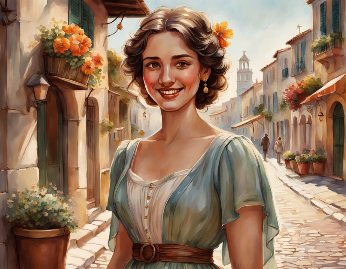 Romantic Flower Seller Illustration in Poulbot Style