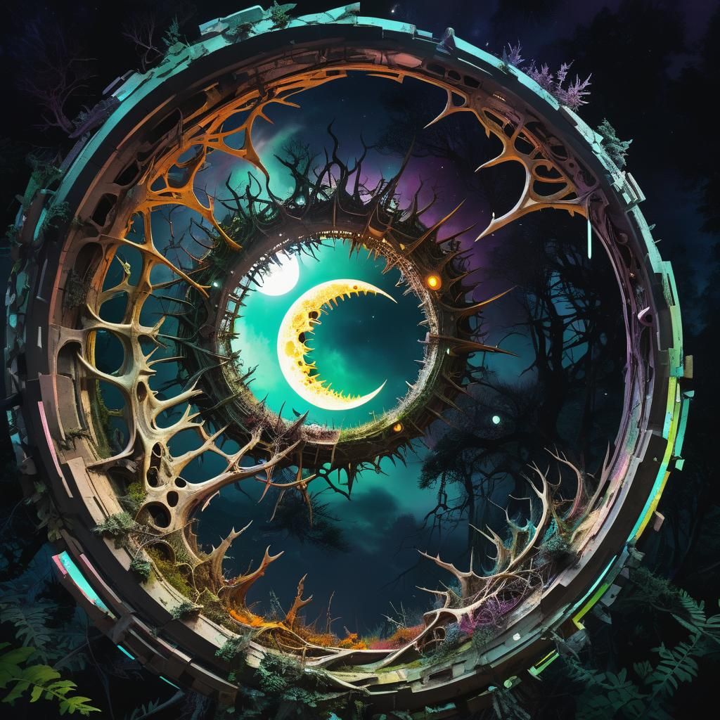 Creepy Weirdcore Arcology Moon Portal in Prismatic Colors