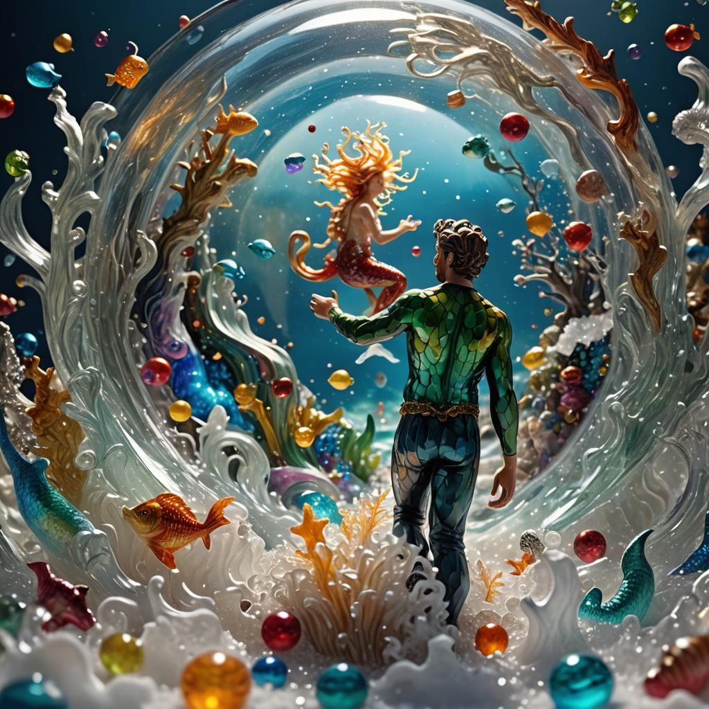 Glistening Man Amidst Whimsical Waves