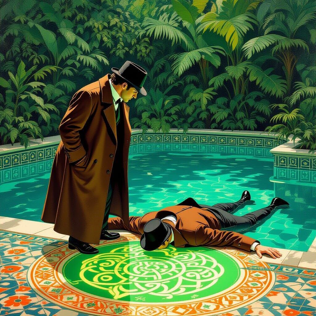 Sherlock Holmes Investigates a Glowing Symbol, Art Nouveau S...