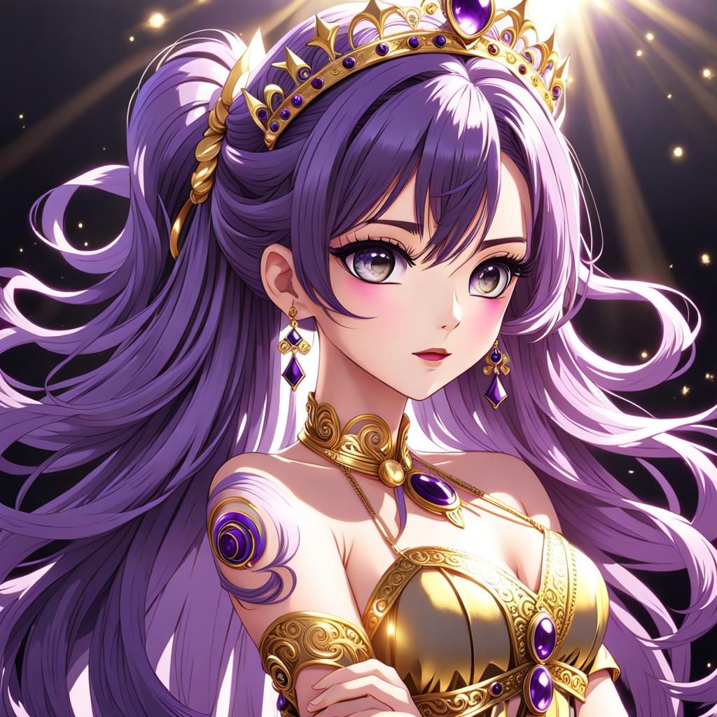 Monster Girl with Purple Eyes and Golden Tiara