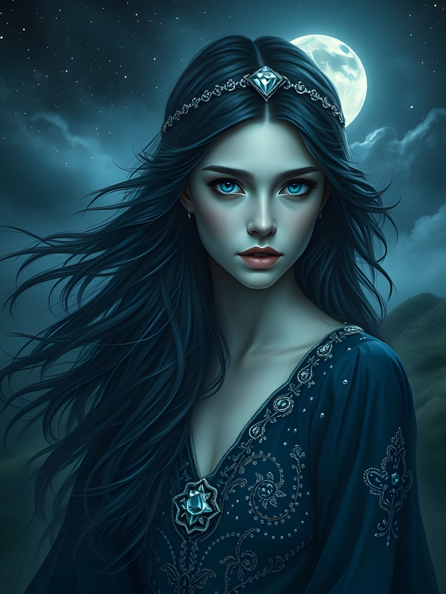 Moonlit Goddess on a Misty Moor