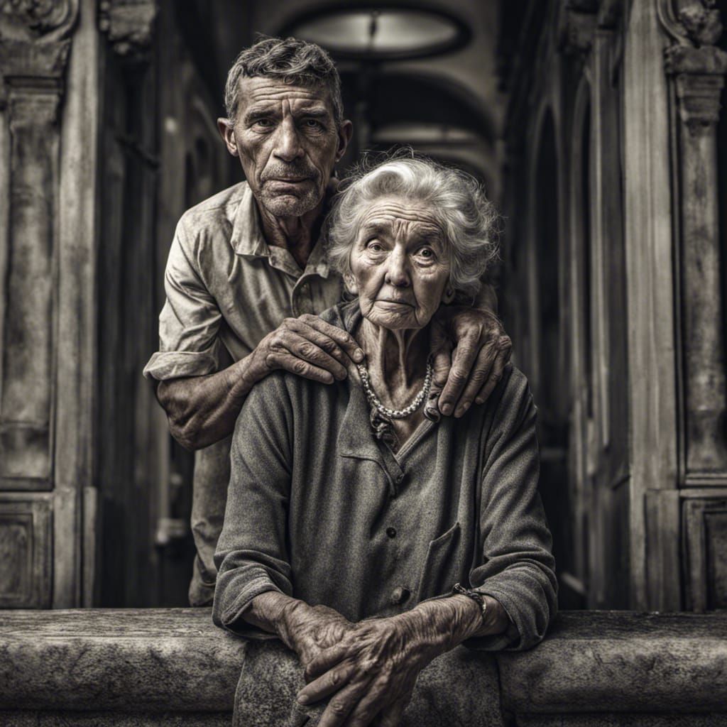 Hyperrealistic Young Man with Elderly Woman Head