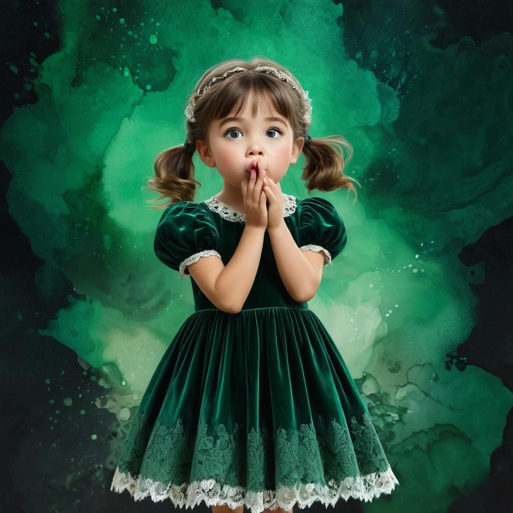 Girl in Green Velvet Dress, Detailed Matte Painting