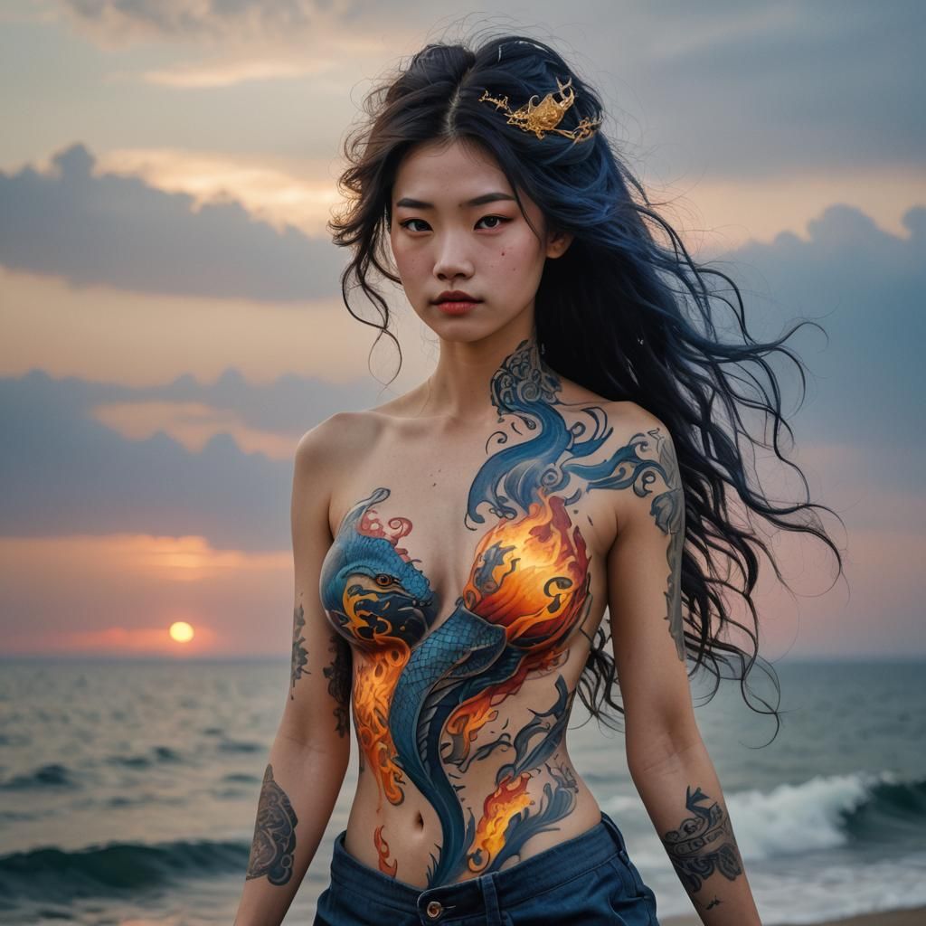 Sci-Fi Fashion Model on Runway at Sunset