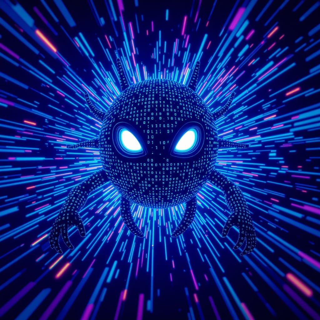 Digital Creature of Binary Energy in Infinite Void