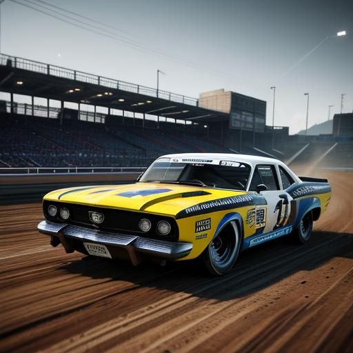 Saloon Stock Banger Cars on Oval Track in 3D