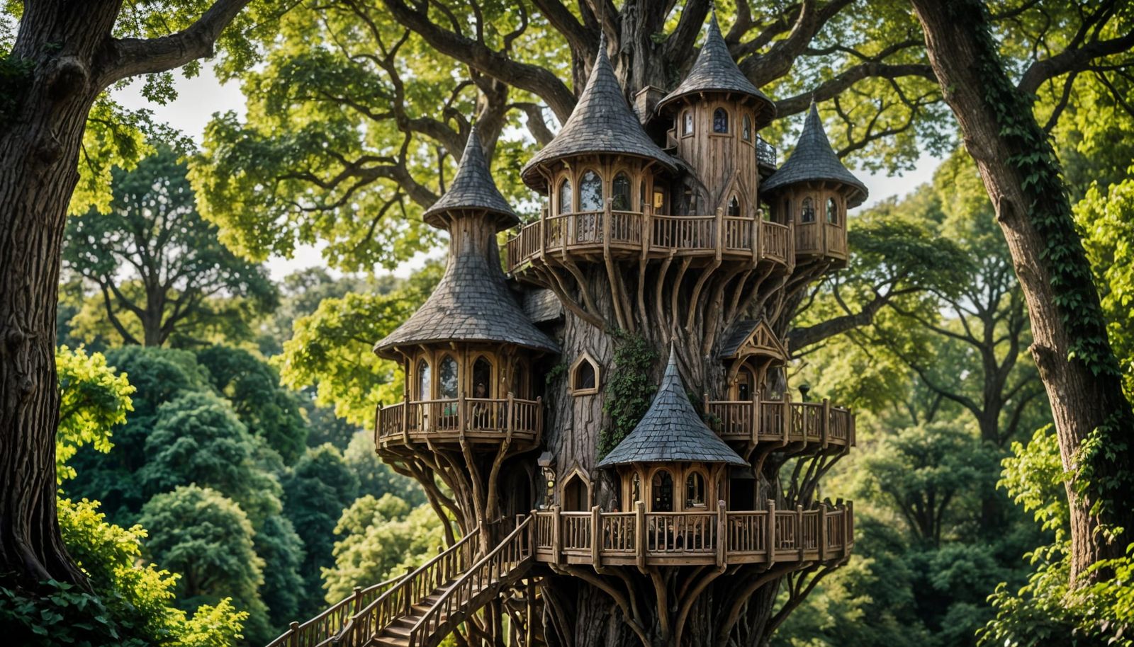 Enchanted Elven Treehouse Amidst Ancient Oak