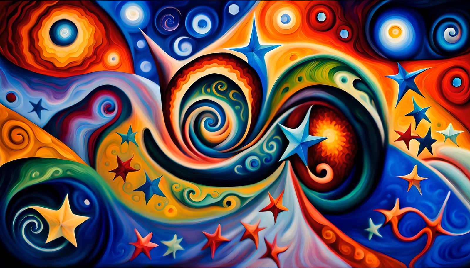 Swirling Stars in Cosmic Dance: Impasto Oil Painting