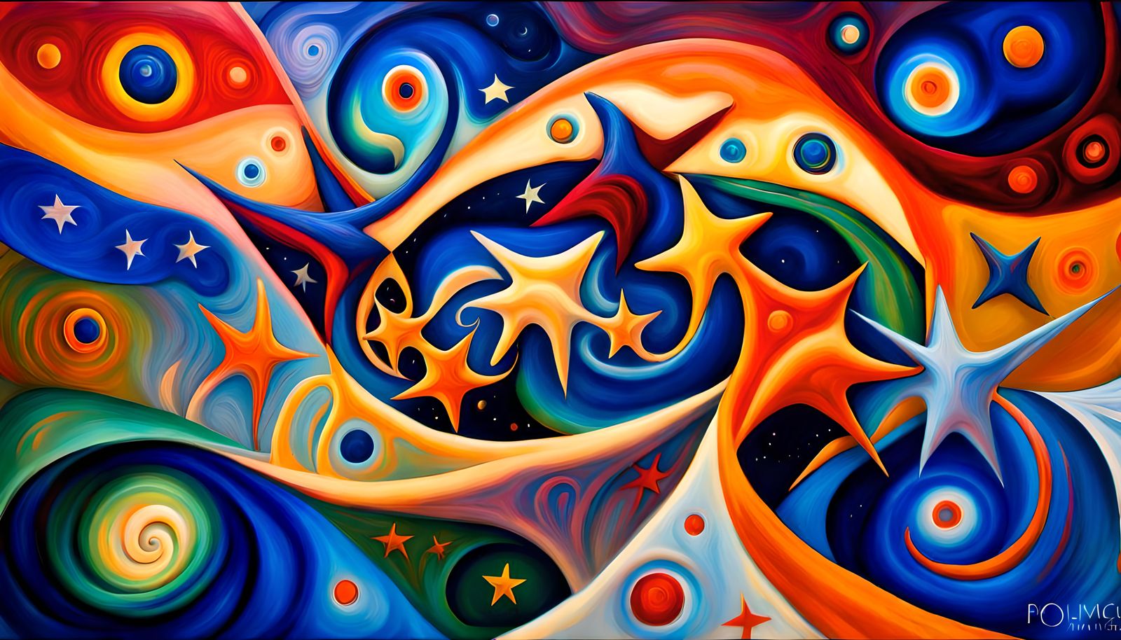 Swirling Stars Dance in Cosmic Impasto Oil Painting