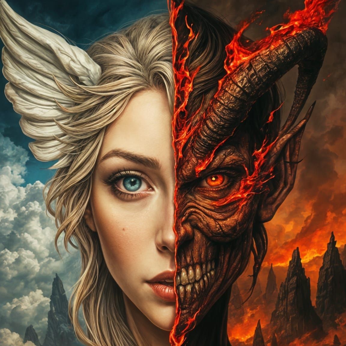 Angelic and Demonic Woman in Dark Fantasy Style