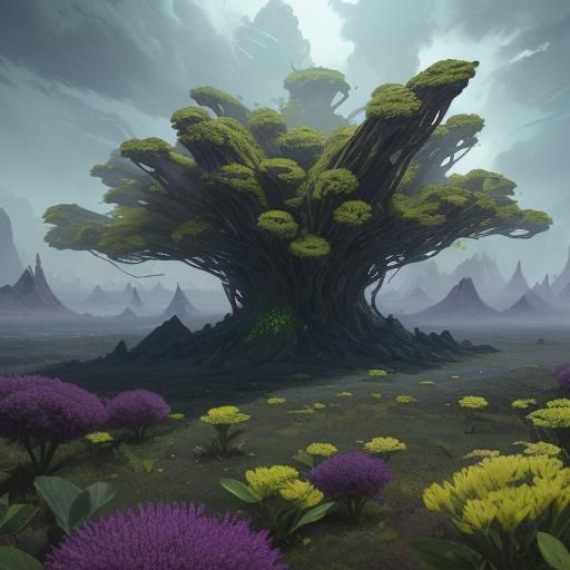 Plagueodil: A Sickly Humanoid Plant in Matte Painting