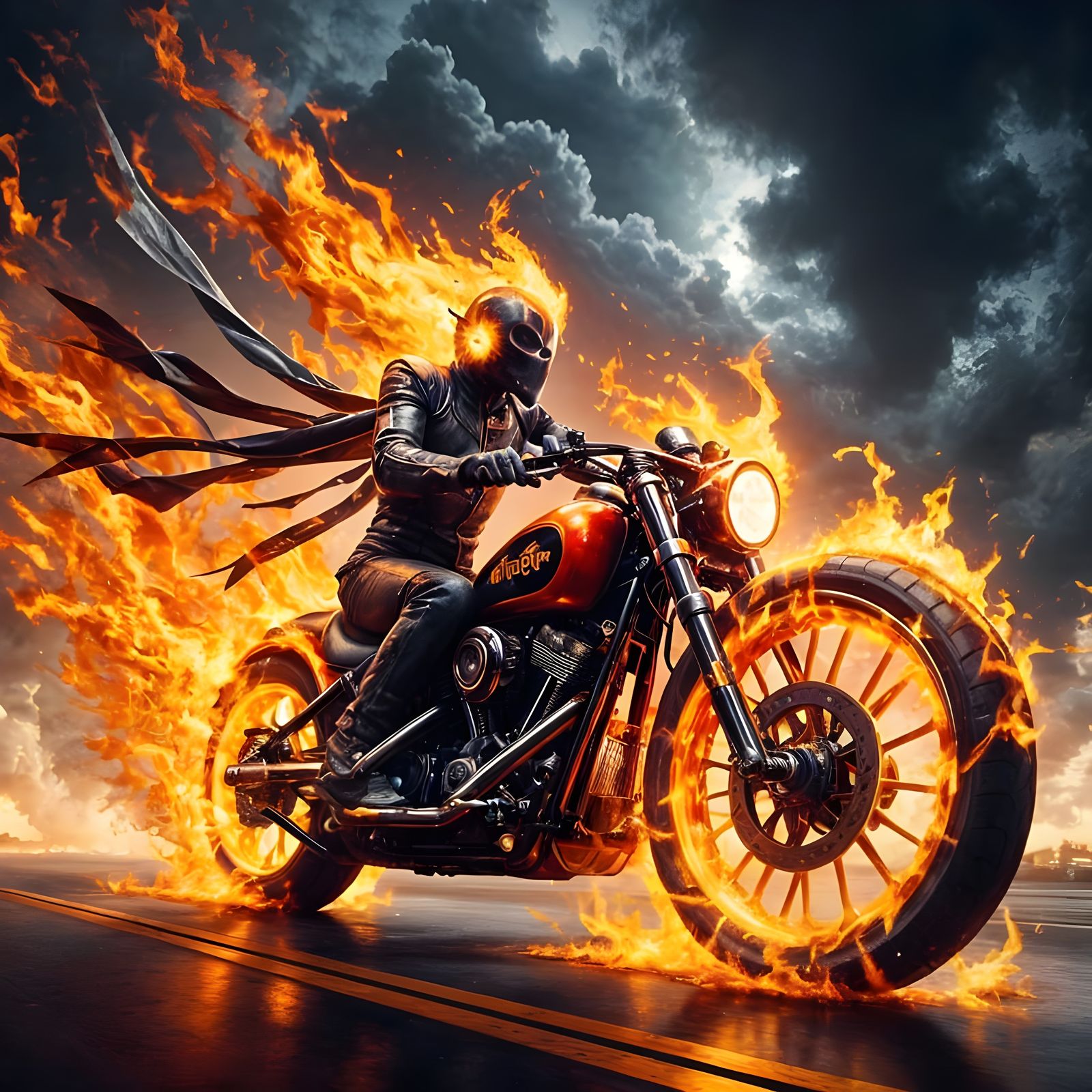 Surreal Ghost Rider Speeds Down Deserted Highway on Hellish ...