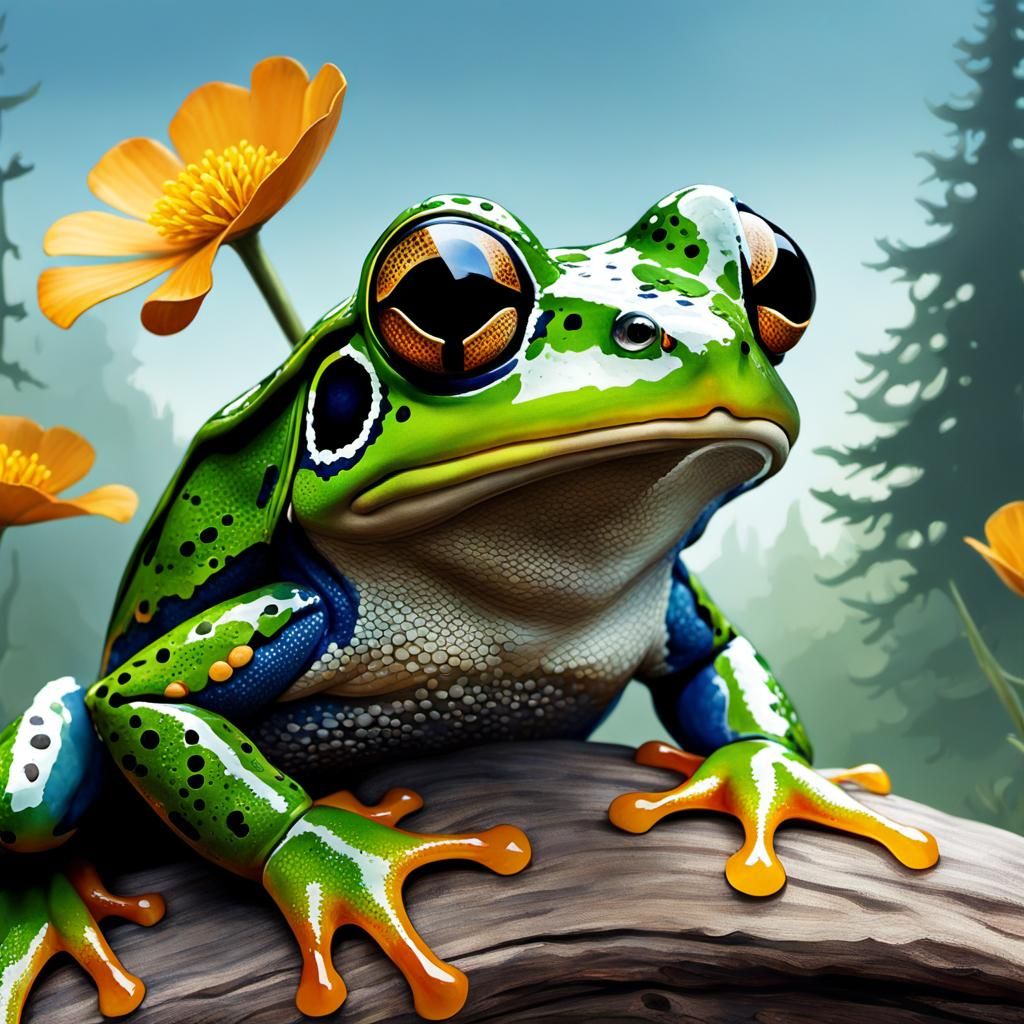 Frog Adventurer in Watercolor Dark Fantasy Style