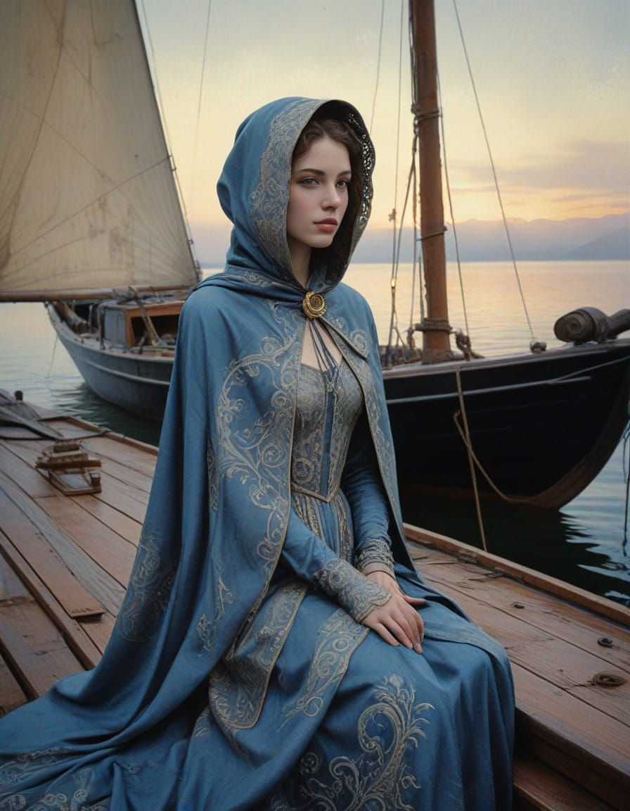 Ethereal Victorian Lady on Sailboat