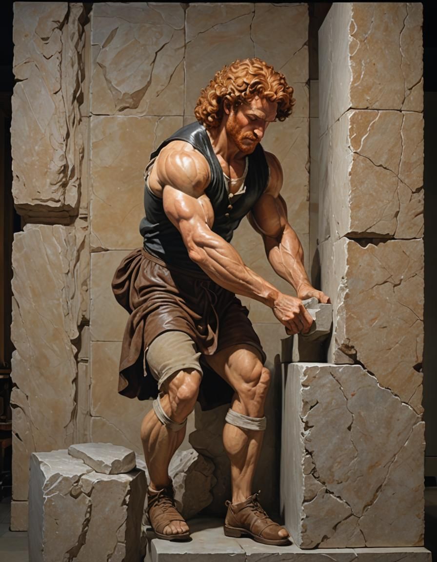Powerful Sculptor in Renaissance Workshop