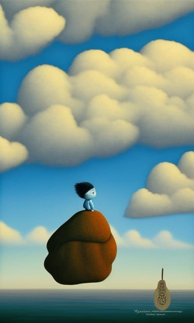 Surreal Alien Cloudscape with Figure