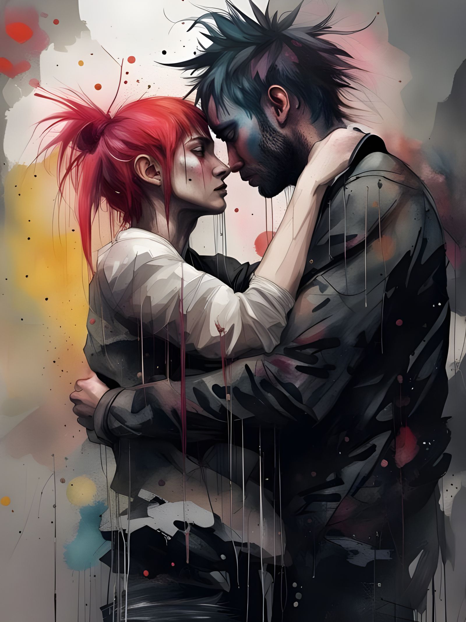 Passionate Punk Embrace in Aetherpunk Style