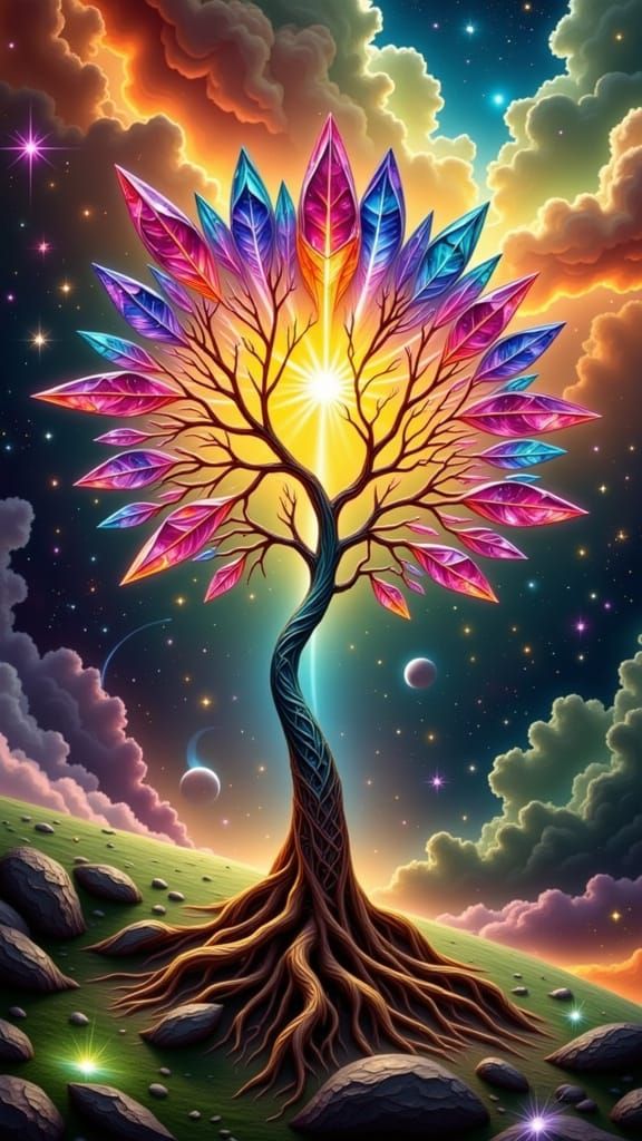 Ethereal Gemstone Tree at the Earth's Core, Infused with Pla...
