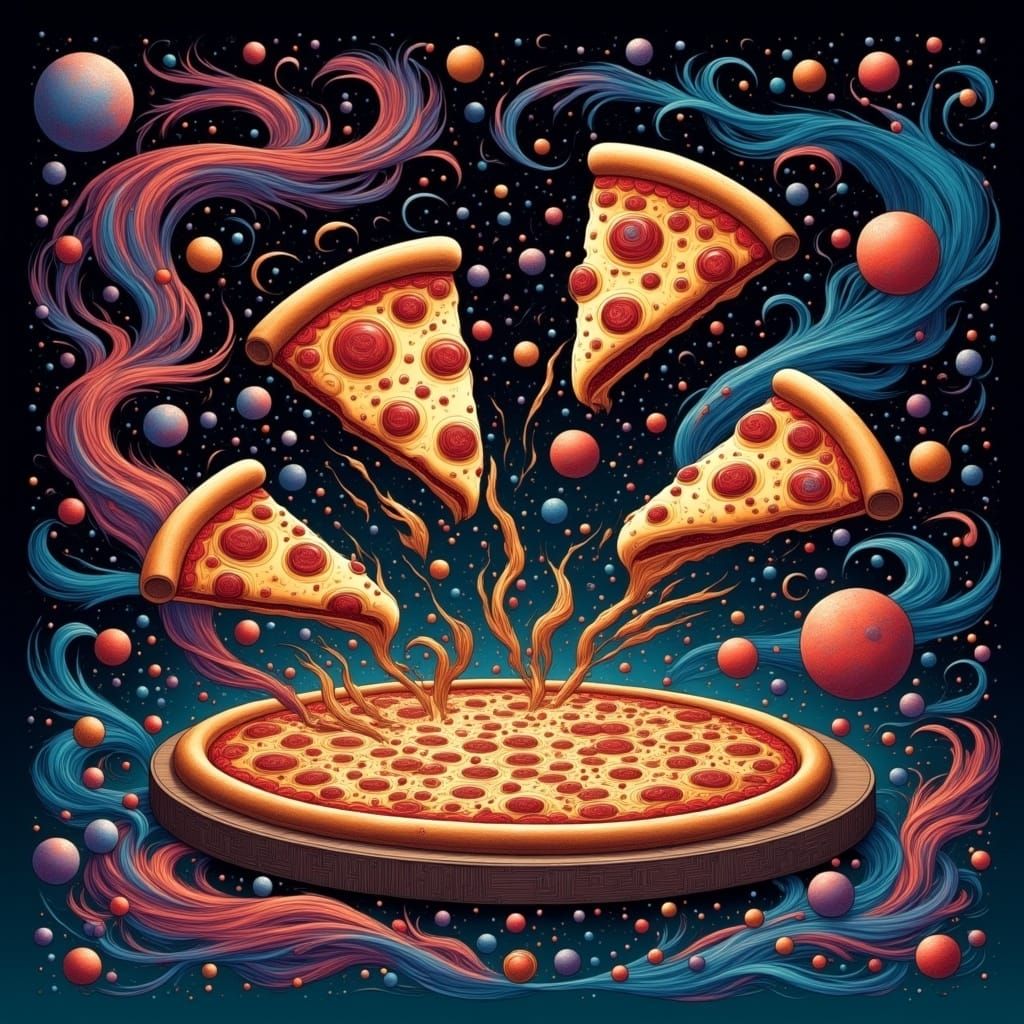 Psychedelic Pizza Box with Levitating Slices