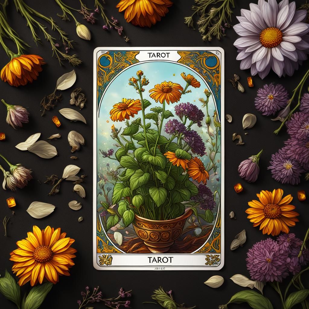 Herb Tarot Card Still Life in Fantasy Art Style