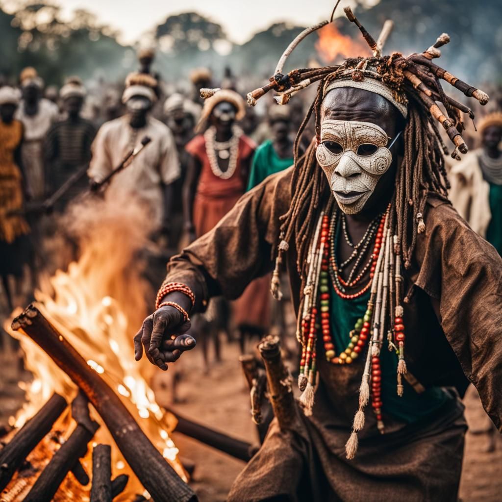 African Witch Doctor Dancing Portrait