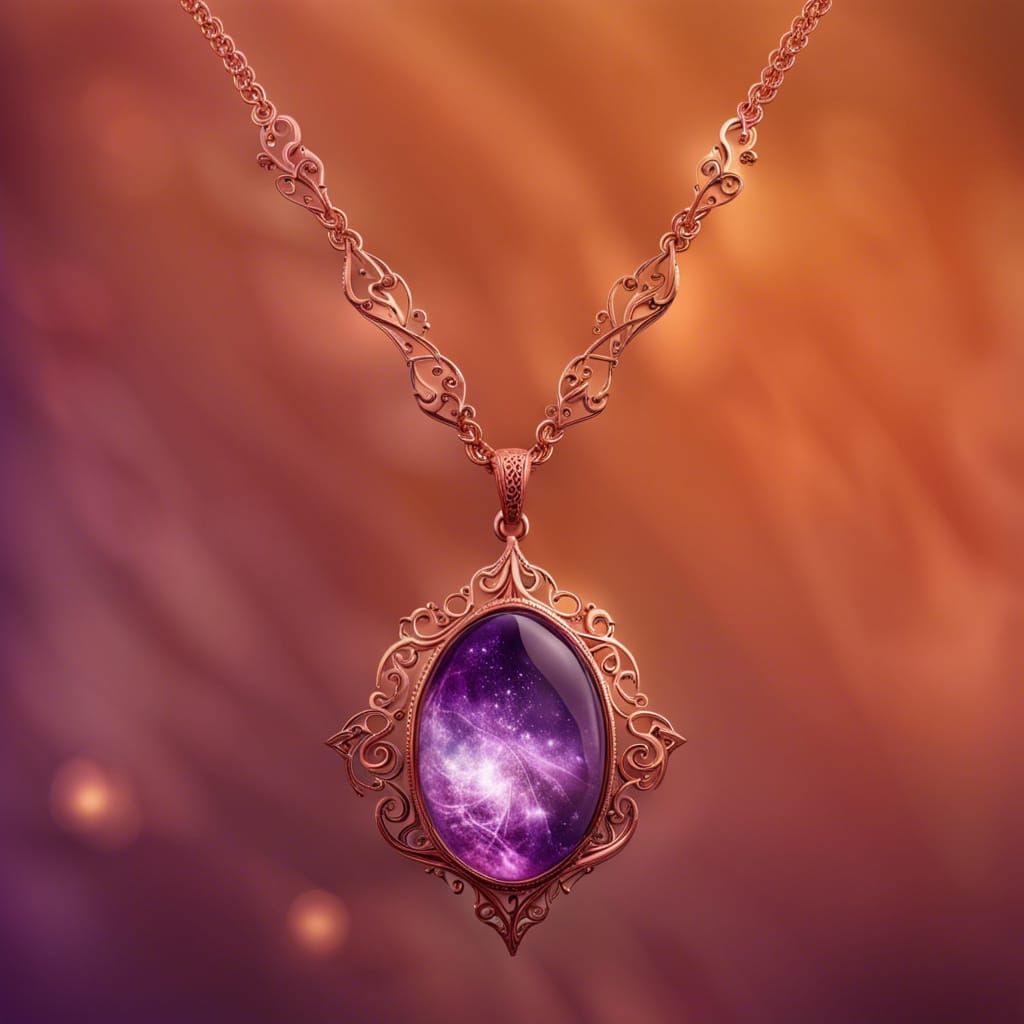 Ethereal rose gold necklace with purple pendant& gothic vibe...