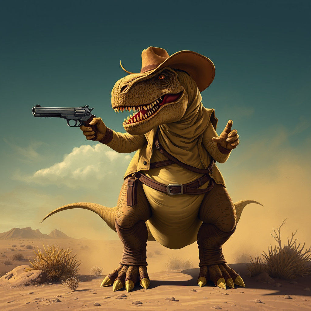 T-Rex as a Wild West Gunslinger