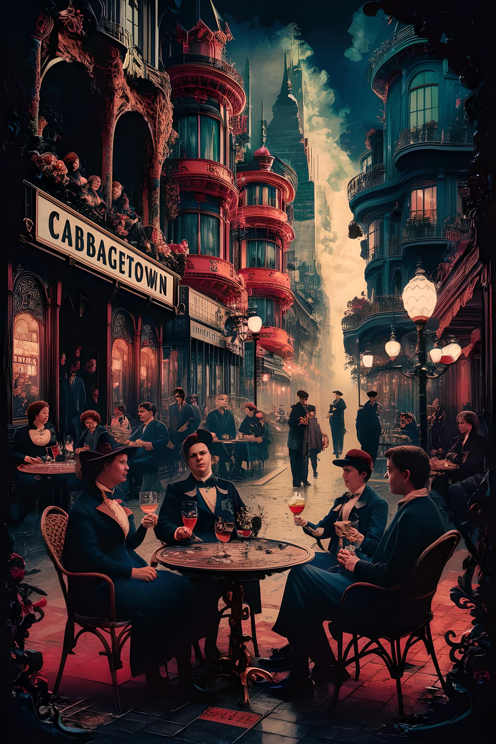 Victorian Cabbagetown Cafe Scene in Art Nouveau Style