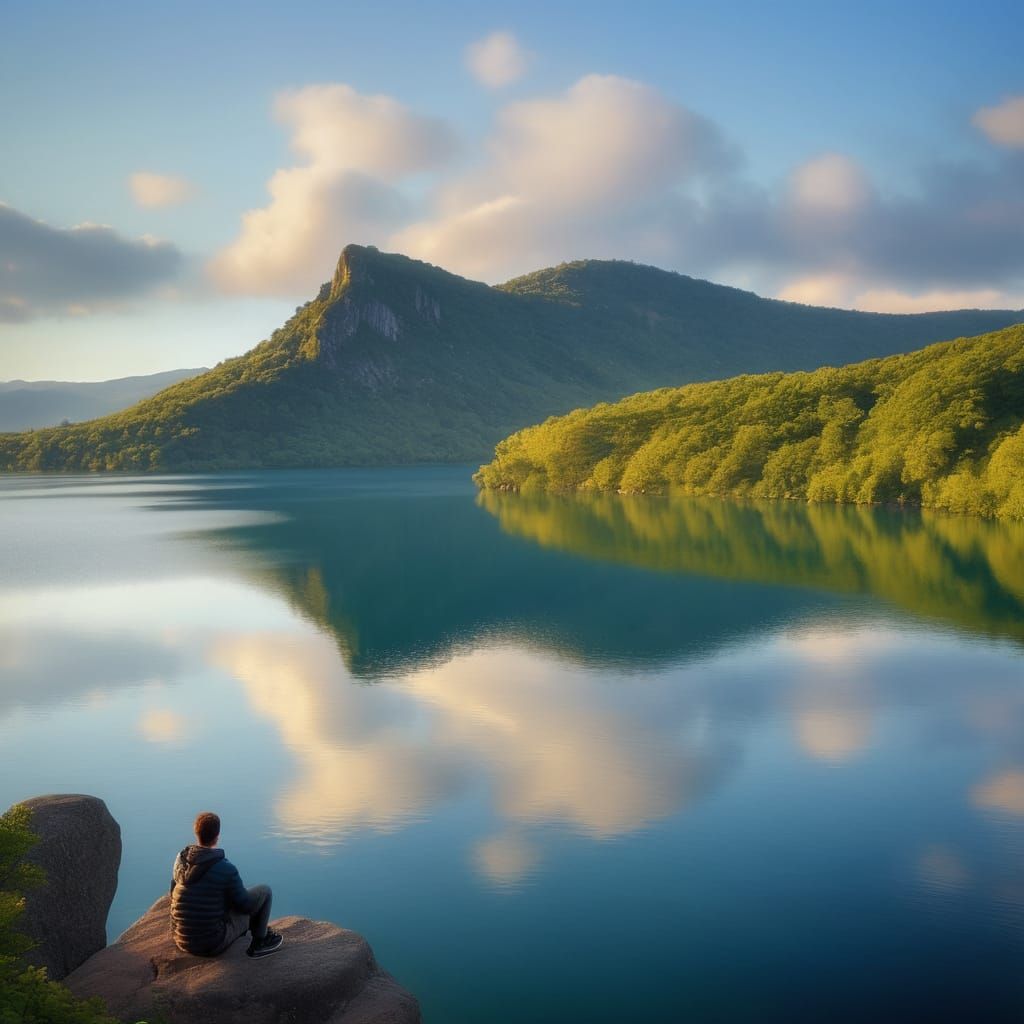 Serenic Sunset Moment on Rocky Cliff