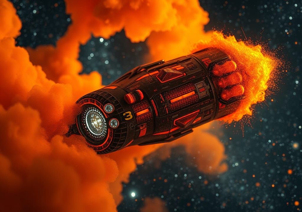 Giant Spaceship in Van Gogh Style Cosmic Dust