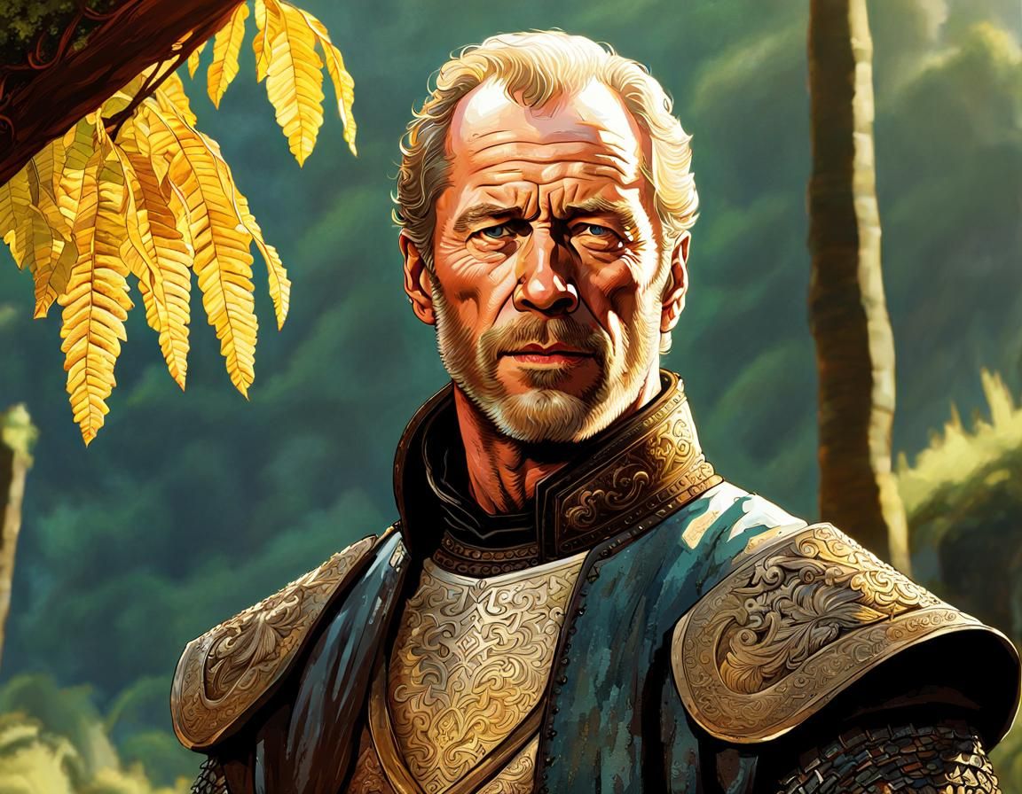 Dramatic Warrior Portrait in Classic Art Style